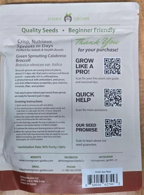 HOME GROWN Green Sprouting Calabrese Broccoli Seeds, 8 oz, Heirloom